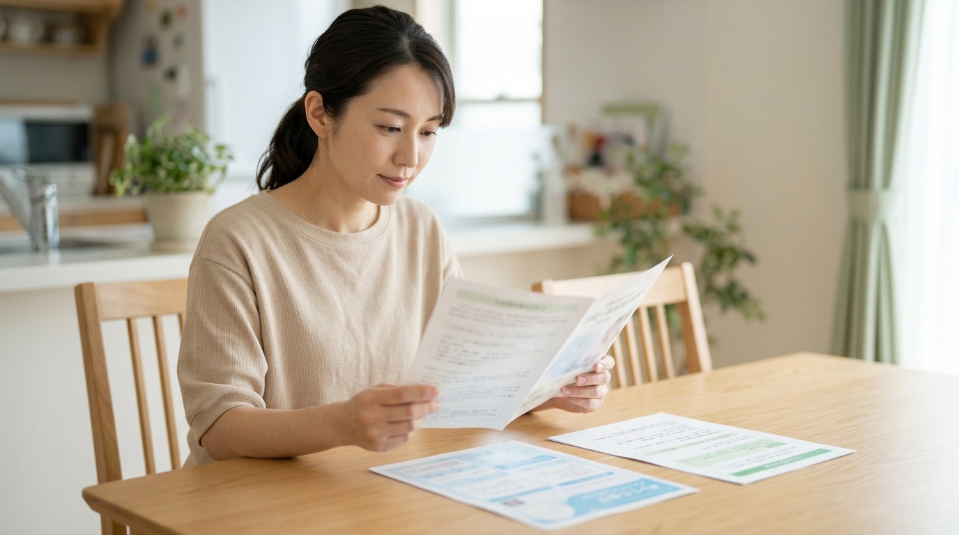 校内教育支援センター(スペシャルサポートルーム)について学校の案内資料を読む保護者