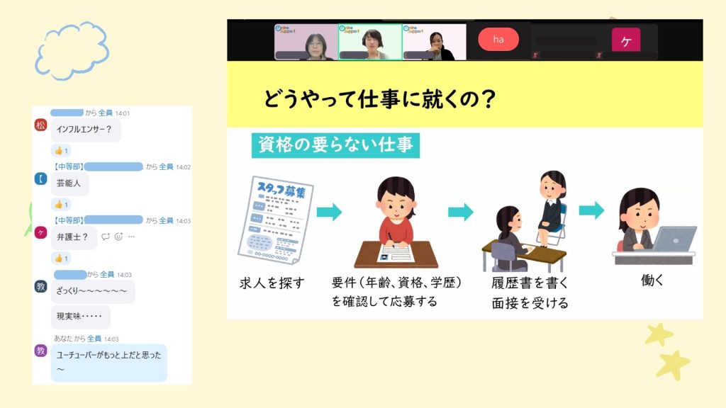 クラーク国際中等部オンラインキャンパスで行われている進路の授業。