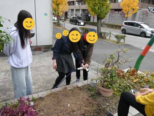 兵庫県にあるフリースクール、クラーク国際中等部芦屋キャンパスの園芸の授業の様子