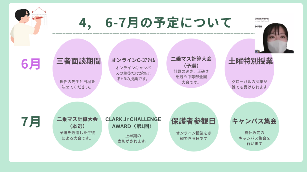 クラーク国際中等部オンラインキャンパスの保護者連絡会の様子