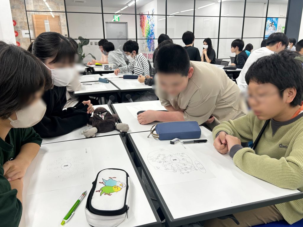 埼玉県所沢市にあるフリースクール、クラーク国際中等部所沢キャンパスで行った、高校生と合同のグループリフレクションの様子