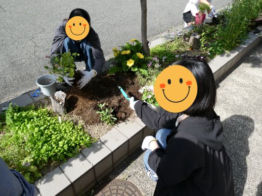 兵庫県にあるフリースクール、クラーク国際中等部芦屋キャンパスの園芸の授業の様子